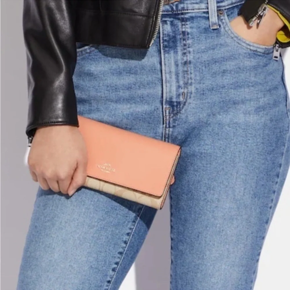 Coach Slim Trifold Wallet In Signature Canvas - Picture 2 of 12